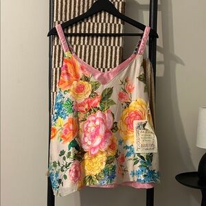Aratta Pink Floral Satin-Trim Camisole Tank Top